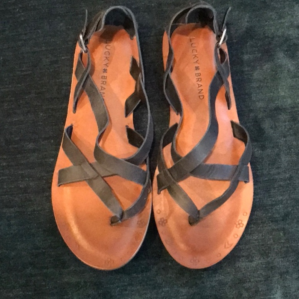 Lucky Brand Black Leather Strap Sandal - Picture 6 of 14